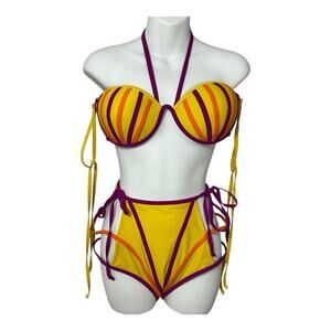 Andrea Iyamah Bikini Womens Yellow High Rise Sz XL Swimsuit Cut Out Resort Vacay